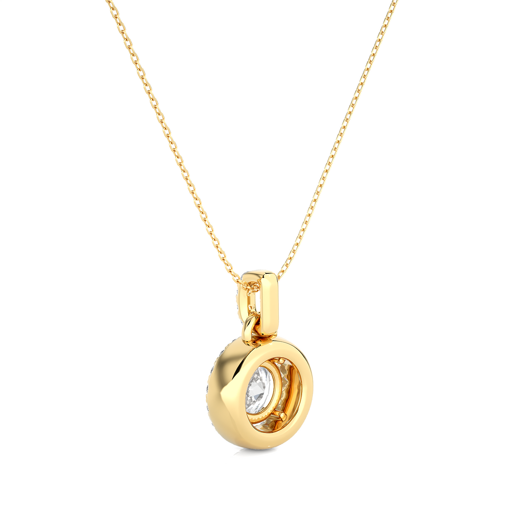 Round Stone with Halo Moissanite Pendant yellow gold