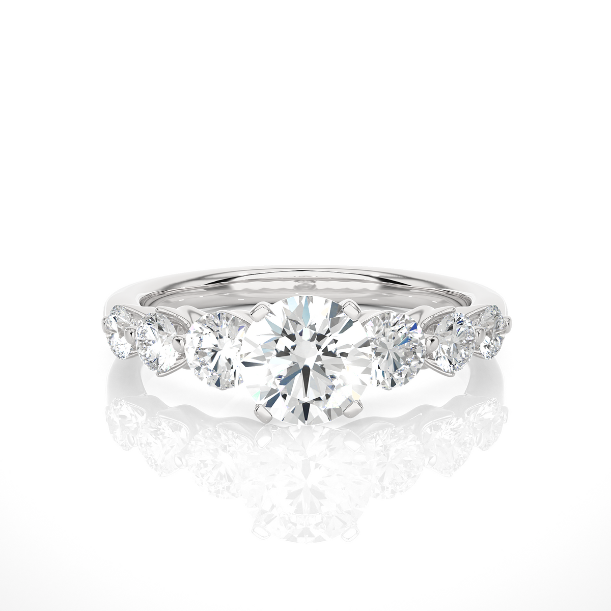 2 carat round cut moissanite seven stone engagement ring in white gold