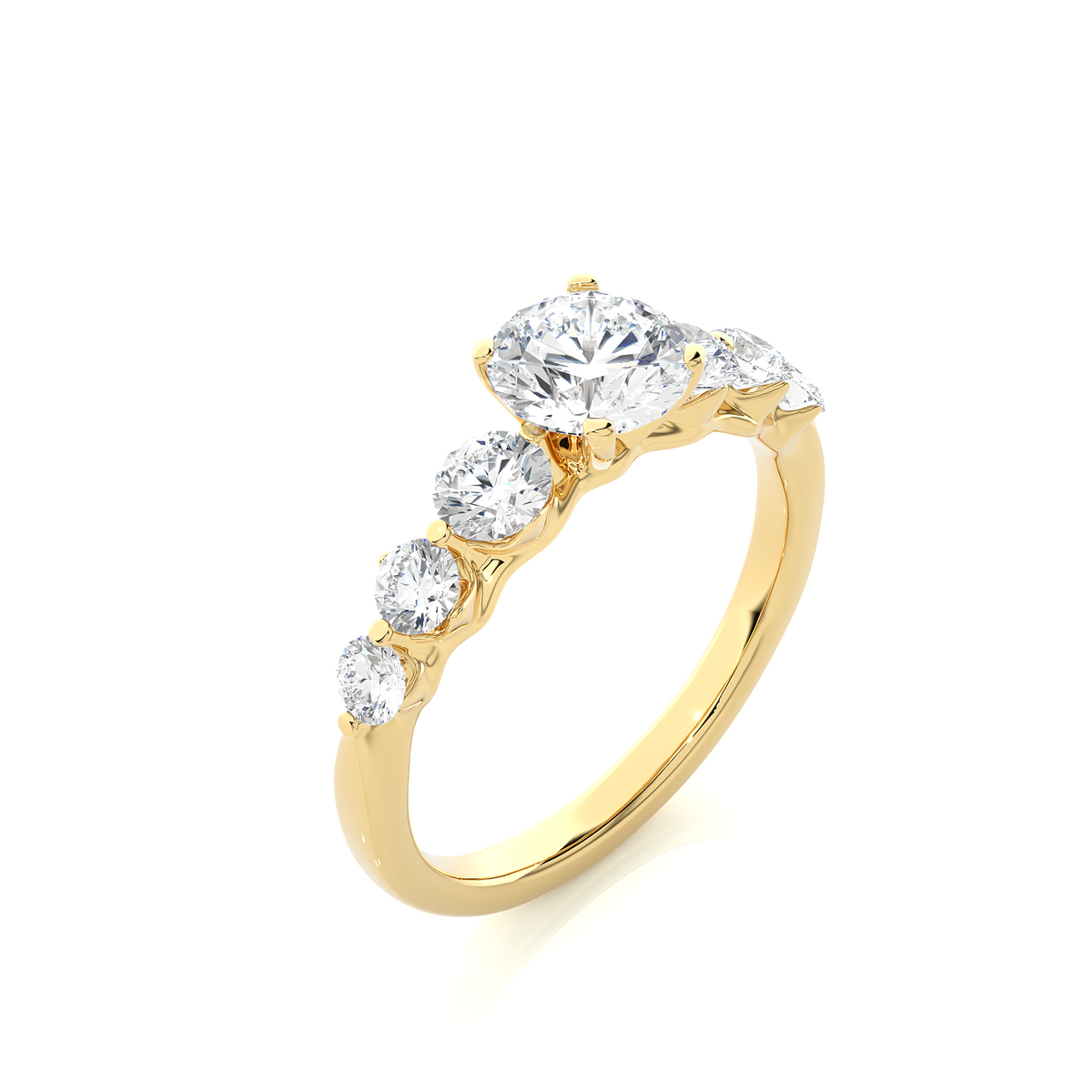 Round cut seven stone moissanite women's ring yellow gold