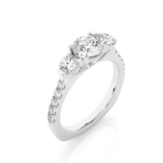 Round three Stone with Aceent Moissnaite Engagement Ring white gold