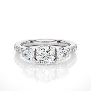 2ct Round Three Stone With Accent Moissanite Engagement Ring in White Gold