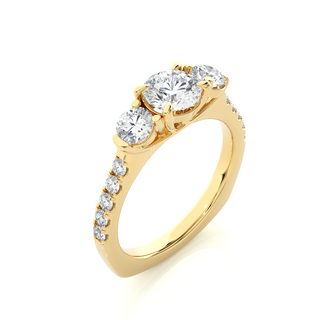 Round three Stone with Aceent Moissnaite Engagement Ring yellow gold
