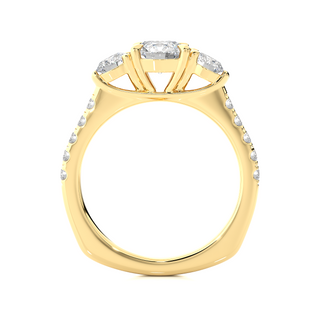 Round three Stone with Aceent Moissnaite Engagement Ring yellow gold
