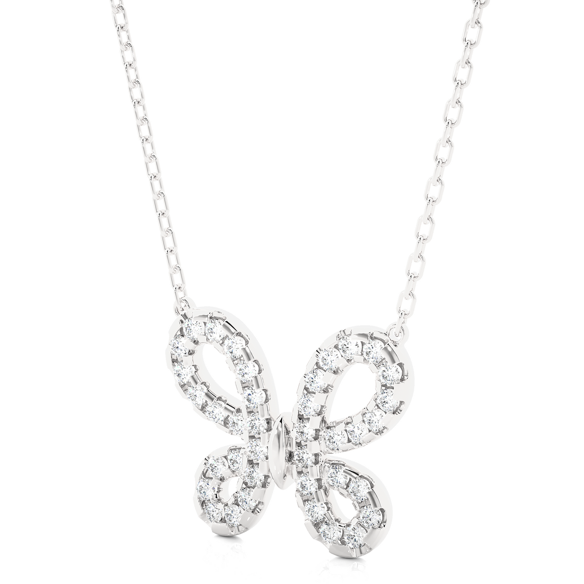 Scallop pave butterfly shape moissanite pendant white gold