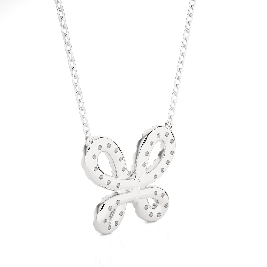 Scallop Pave Butterfly Shape Moissanite Pendant white gold