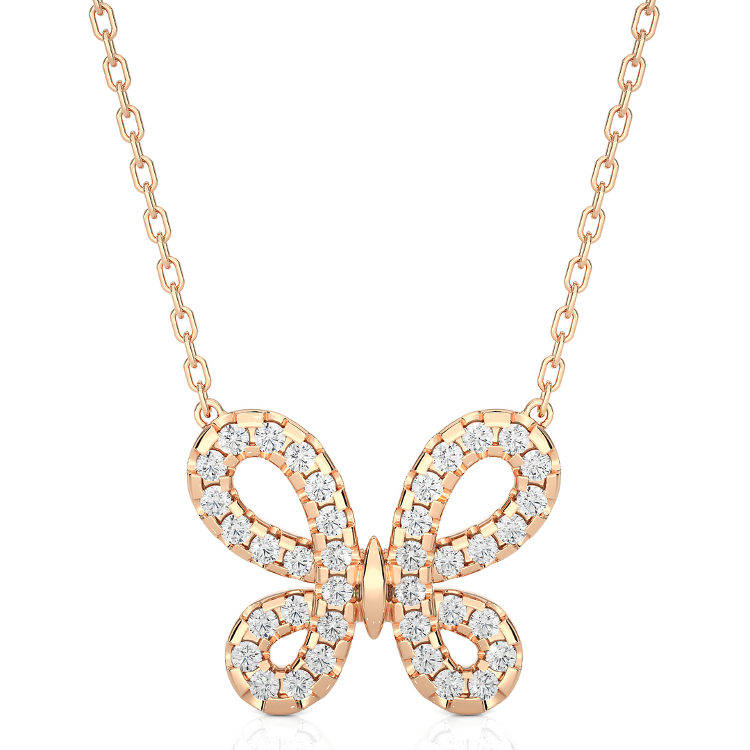 0.5 Ct Scallop Pave Butterfly Shape Moissanite Pendant In Yellow Gold