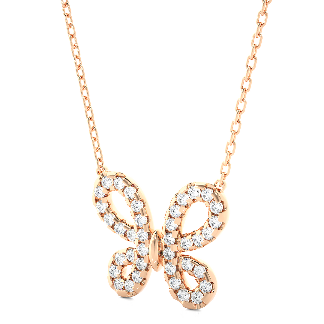 0.5 Ct Scallop Pave Butterfly Shape Moissanite Pendant in Rose Gold