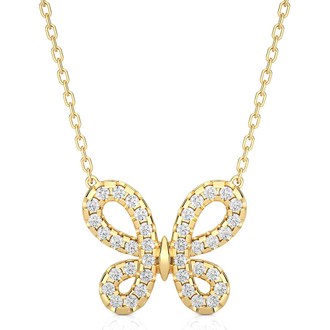 Scallop Pave Butterfly Shape Moissanite Pendant yellow gold