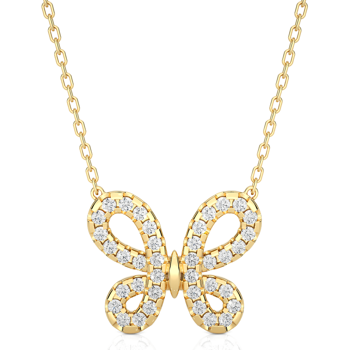 Scallop pave butterfly shape moissanite pendant yellow gold