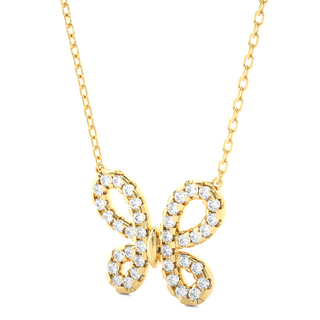 Scallop Pave Butterfly Shape Moissanite Pendant yellow gold