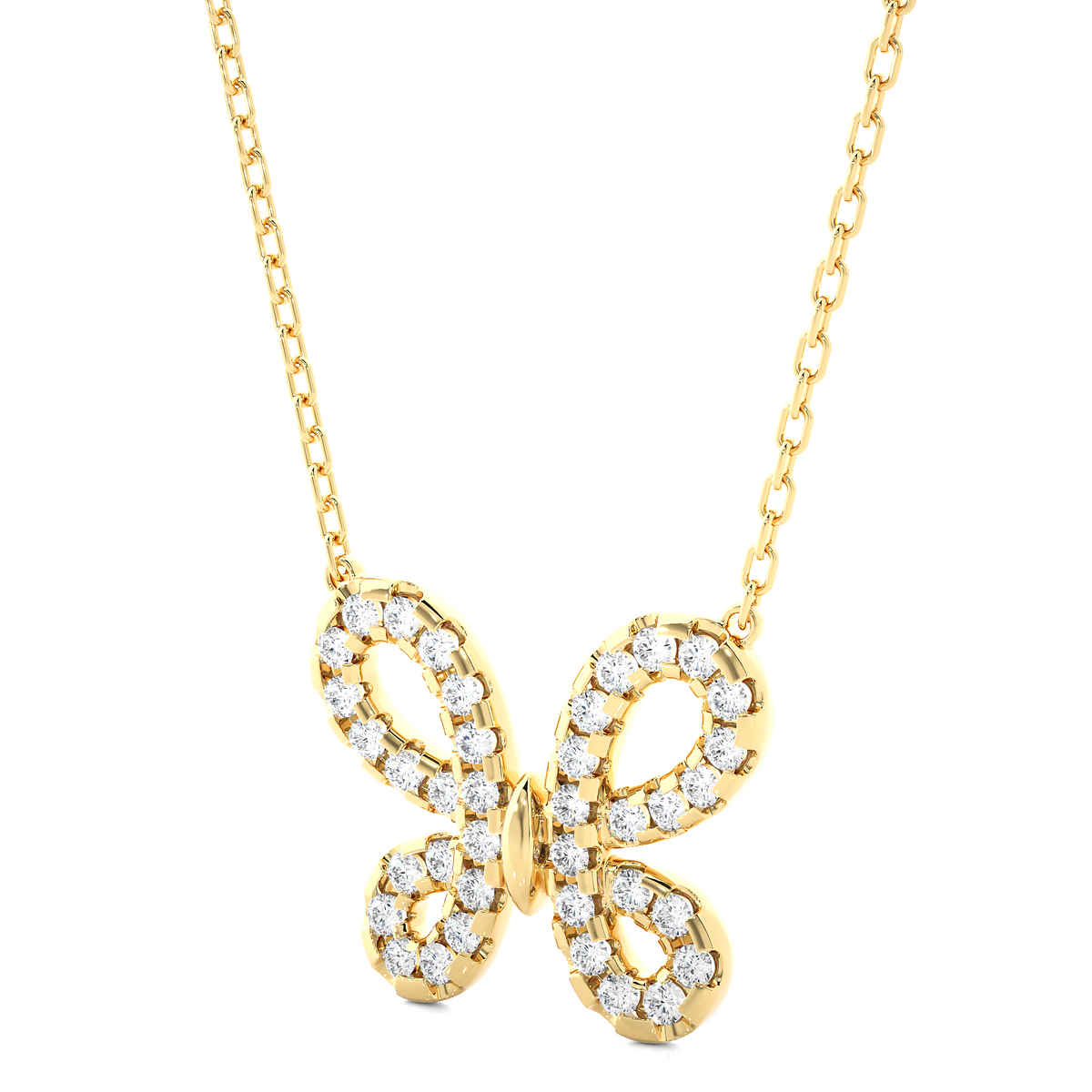 Scallop pave butterfly shape moissanite pendant yellow gold