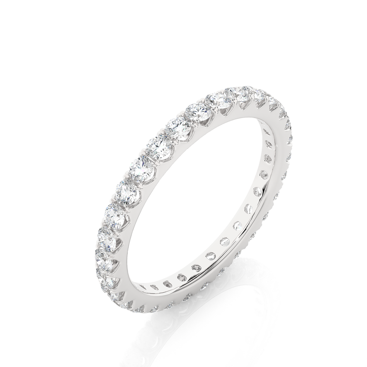 Scalloped paved women's moissanite eternity ring white gold