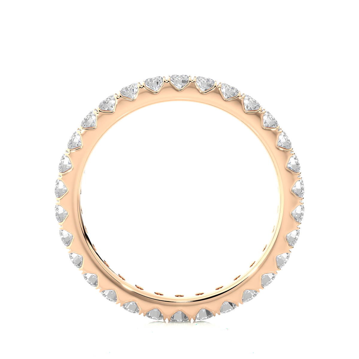 Scalloped paved women's moissanite eternity ring rose gold