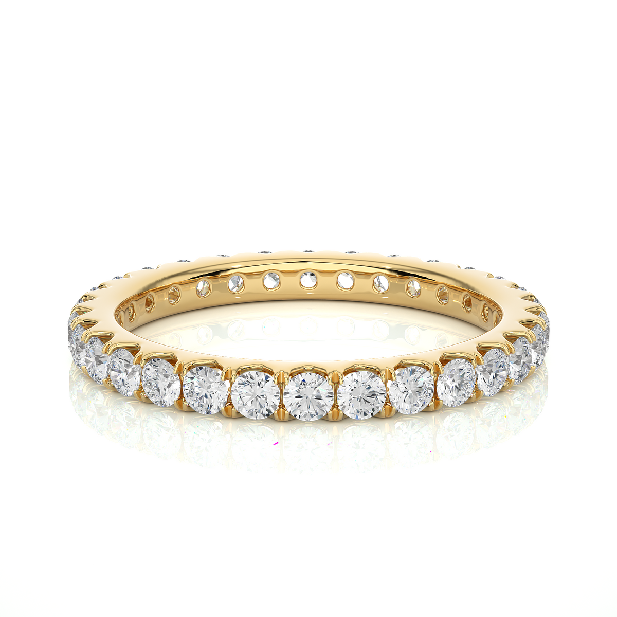Scalloped paved women's moissanite eternity ring yellow gold