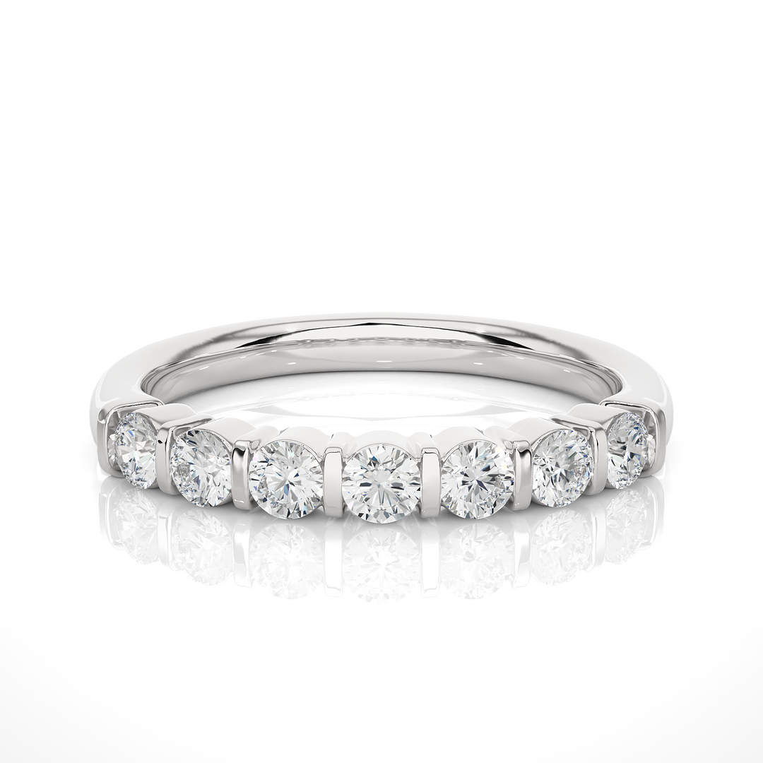 0.5 Ct Round Moissanite Seven Stone Wedding Band In Yellow Gold