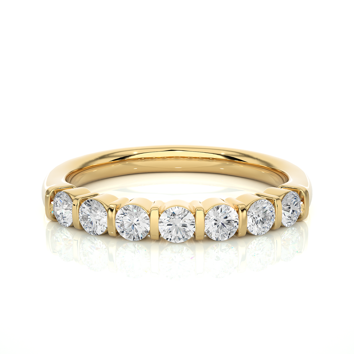 Seven stone bar setting moissanite ring yellow gold
