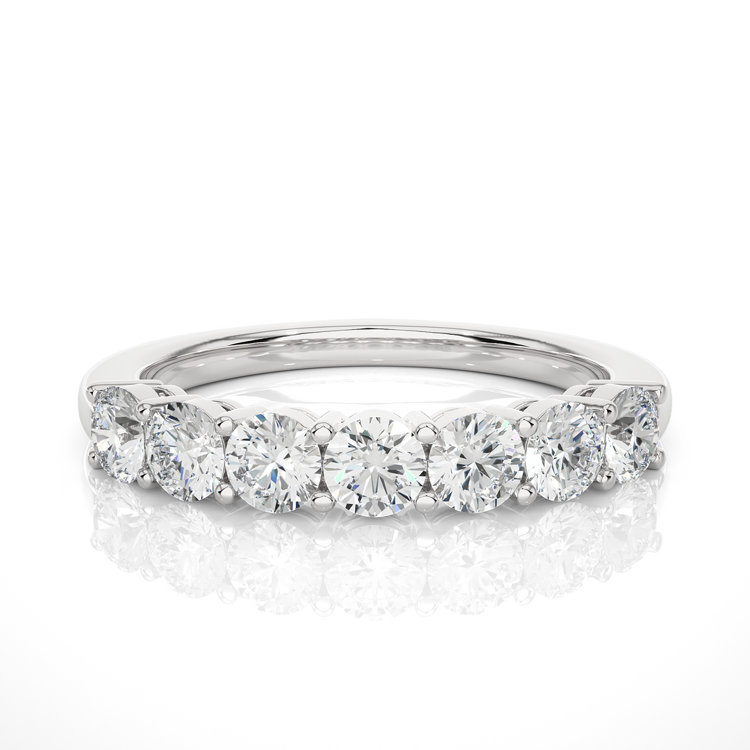 1 Ct Round Moissanite Seven Stone Half Eternity Band In White Gold