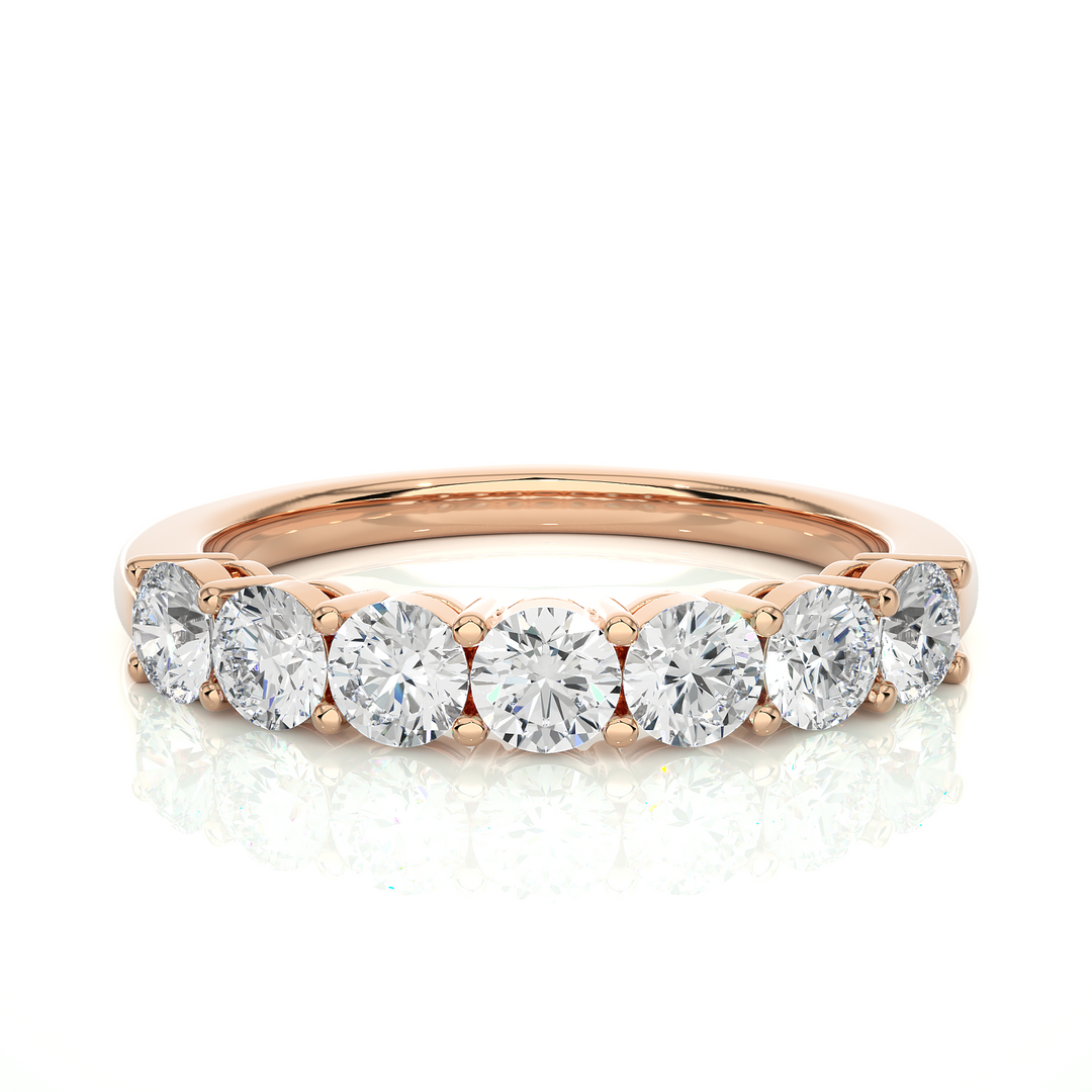 1 Ct Round Moissanite Seven Stone Half Eternity Band In Yellow Gold