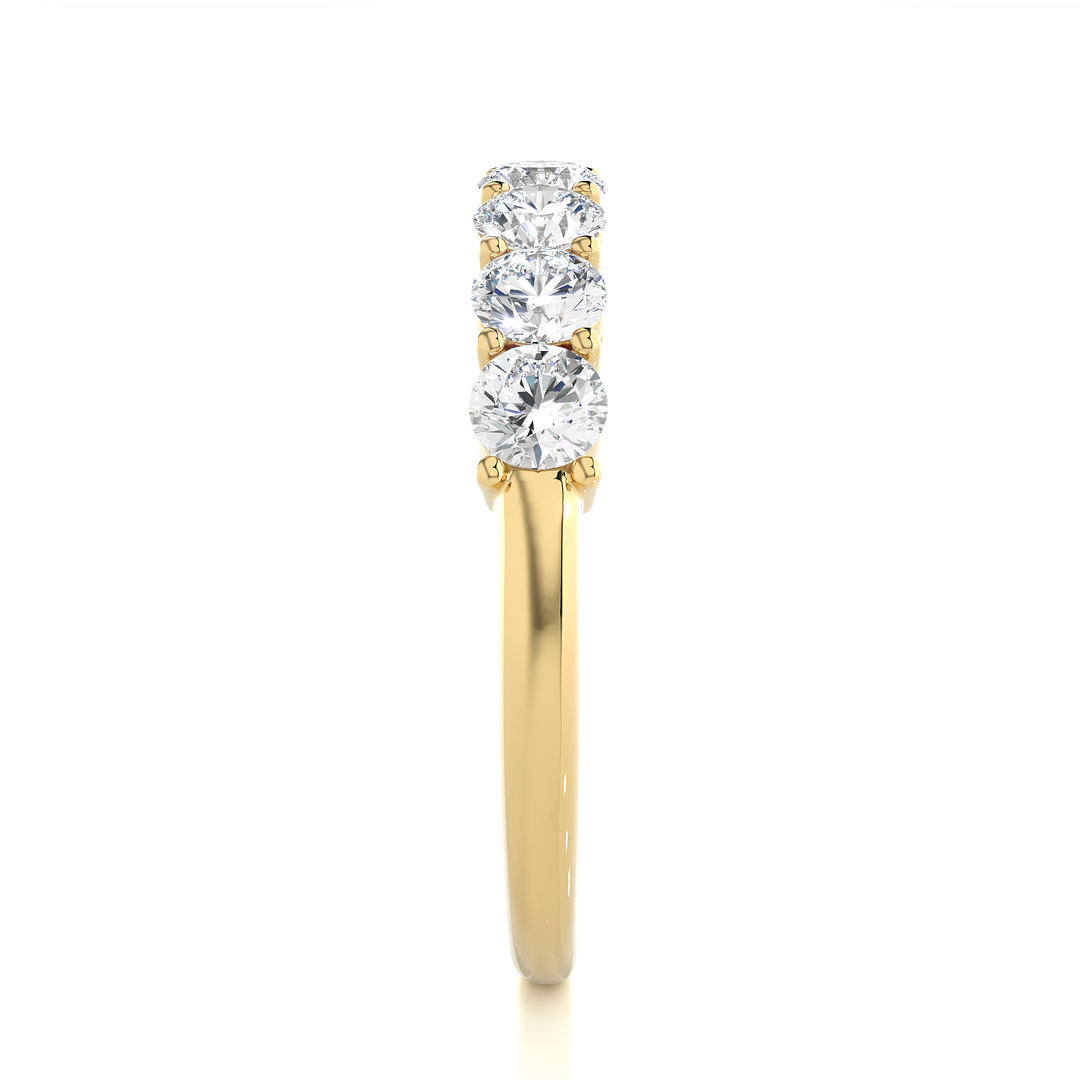 1 Ct Round Moissanite Seven Stone Half Eternity Band In Yellow Gold