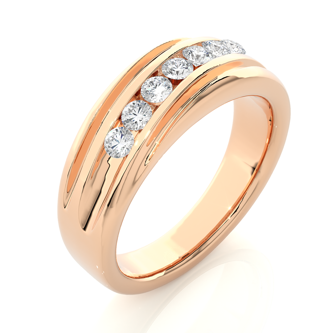 Seven Stone Round Shape Moissanite Ring rose gold