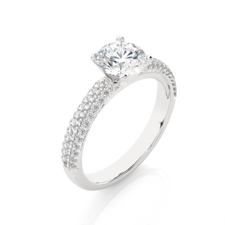 1.5 Ct Solitaire Moissanite Engagement Ring With Three Row Accents in Silver