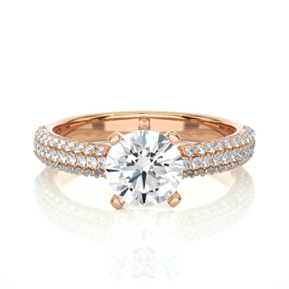 Solitaire moissanite ring with three row accents rose gold