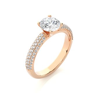 1.5 Ct Solitaire Moissanite Engagement Ring With Three Row Accents in Rose Gold
