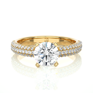 Solitaire moissanite ring with three row accents yellow gold