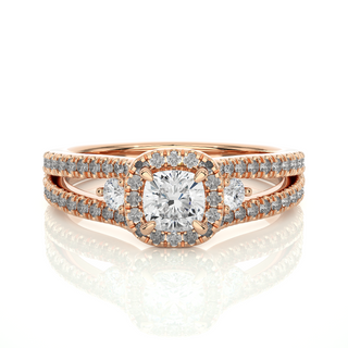2 Carat Three Stone With Halo Moissanite Engagement Ring in Yellow Gold