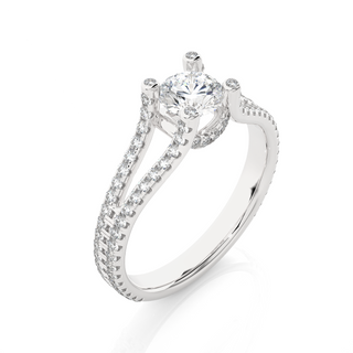 1.5 Carat Split Shank Setting Moissanite Engagement Ring With Accents in White Gold