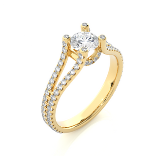 Bague de fiançailles en moissanite sertie d'une tige fendue de 1,5 carat avec des accents en or jaune