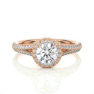 1.5 Carat Halo Moissanite Engagement Ring With Split Shank in Yellow Gold