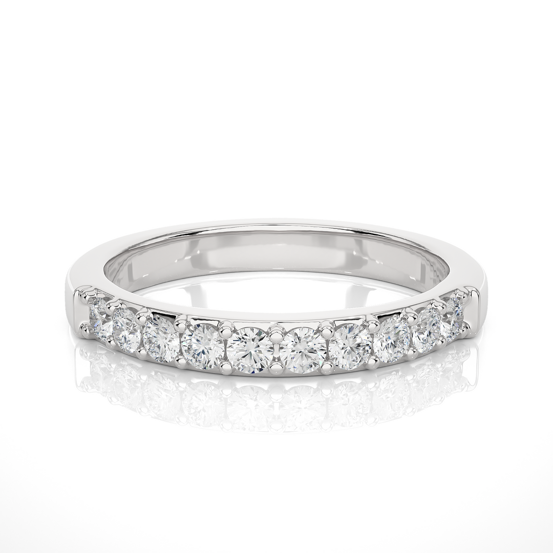 1 Ct Round Cut Moissanite Pave Set Wedding Band In Silver