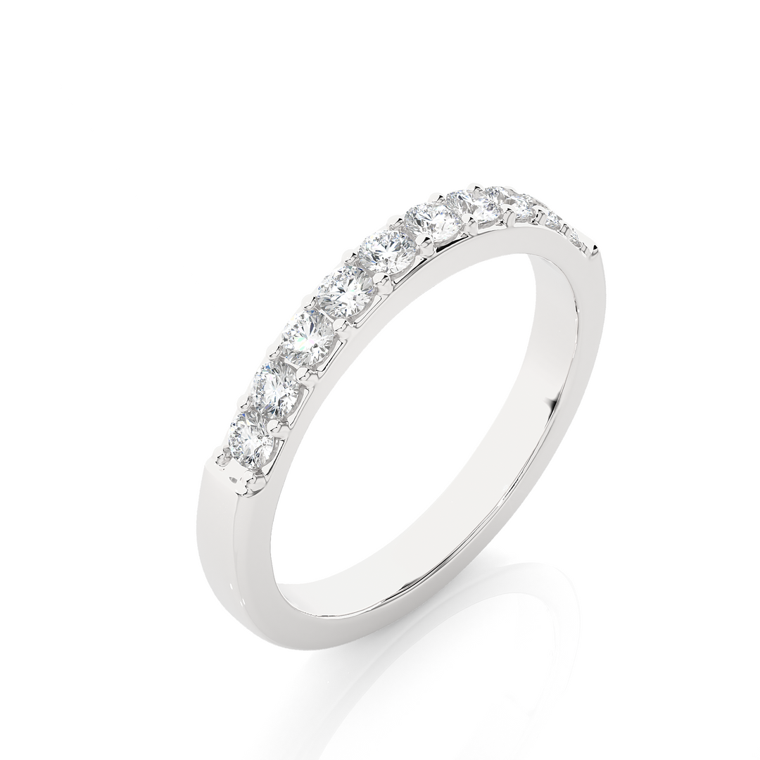 1 Ct Round Cut Moissanite Pave Set Wedding Band In Silver