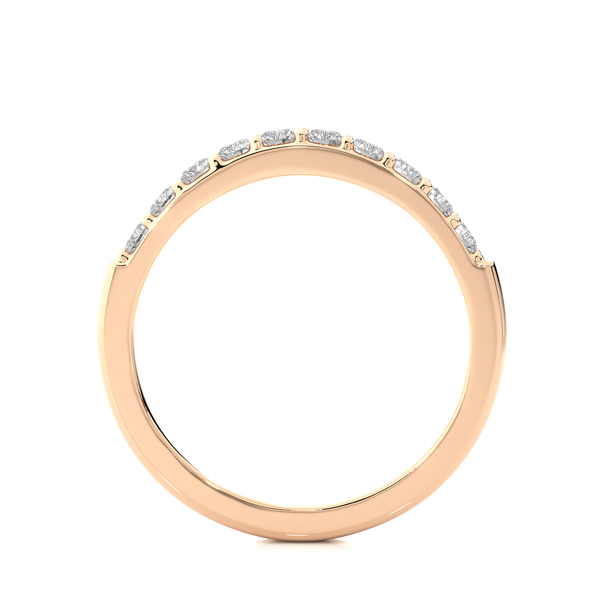 1 ct round moissanite pave set wedding band in rose gold