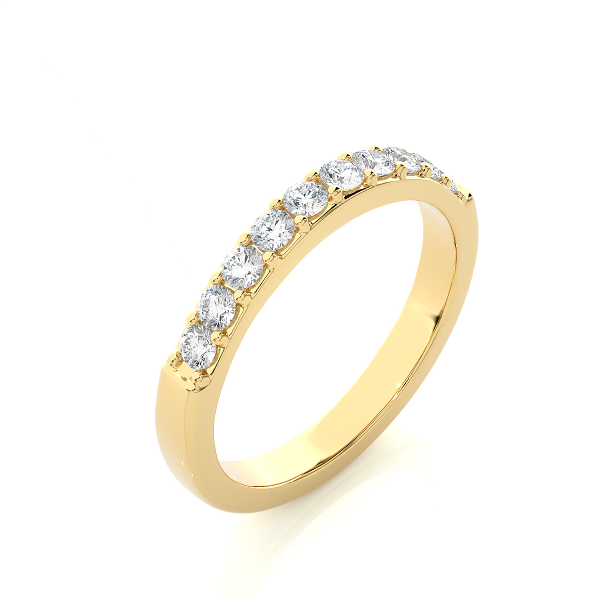 1 ct round moissanite pave set wedding band in yellow gold