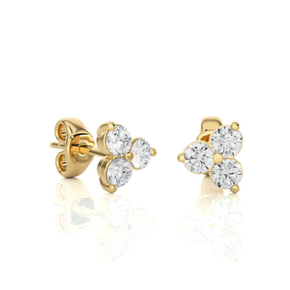 2ct Three Round Stone Moissanite Earrings in Yellow Gold