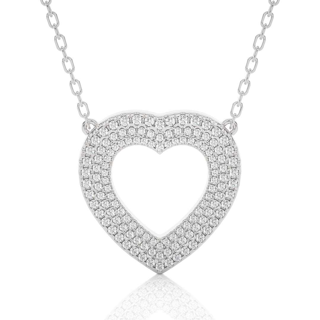 1 Carat Three Row Heart Shape Moissanite Pendant in White Gold