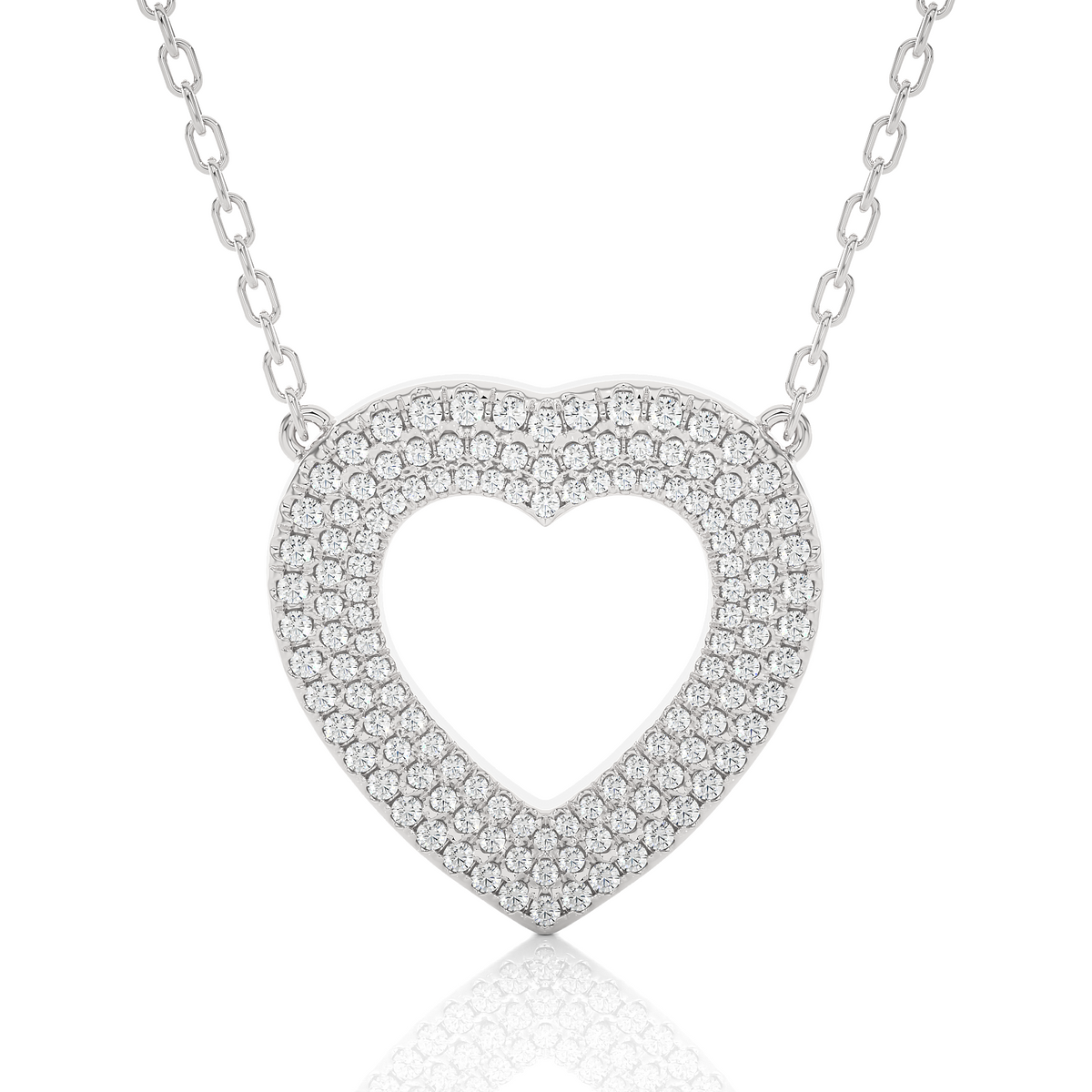 1 carat three row heart shape moissanite pendant in white gold