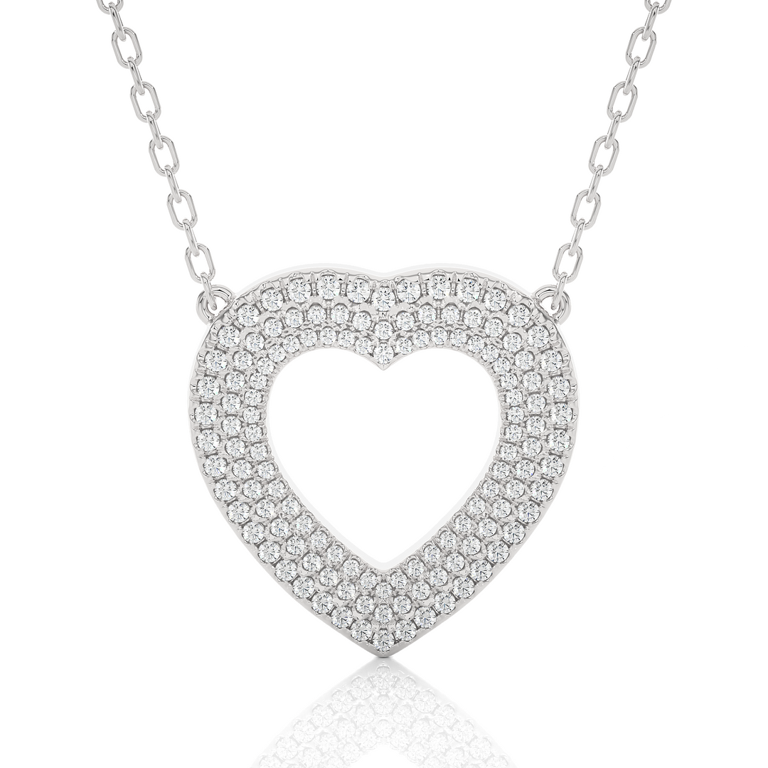 Three Row Heart Shape Moissanite Pendant silver