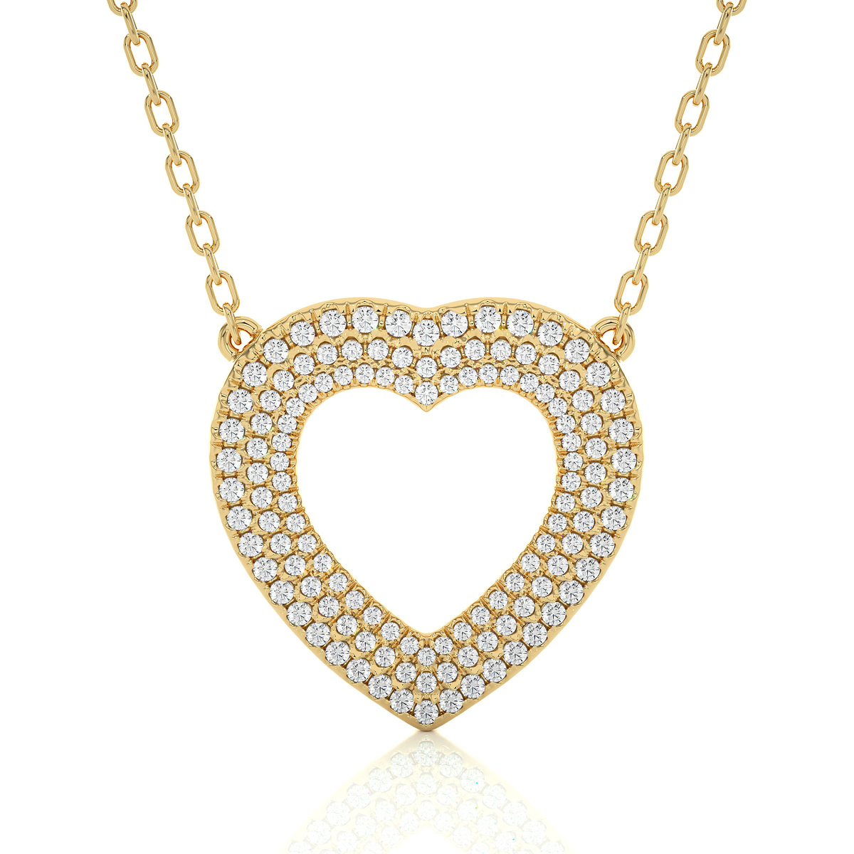 Three row heart shape moissanite pendant yellow gold