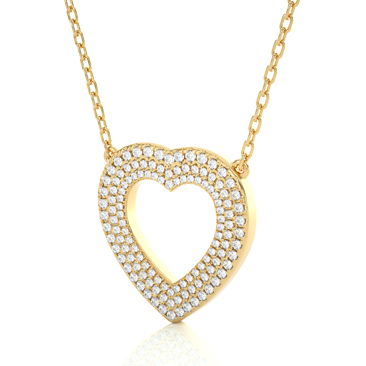 Three row heart shape moissanite pendant yellow gold