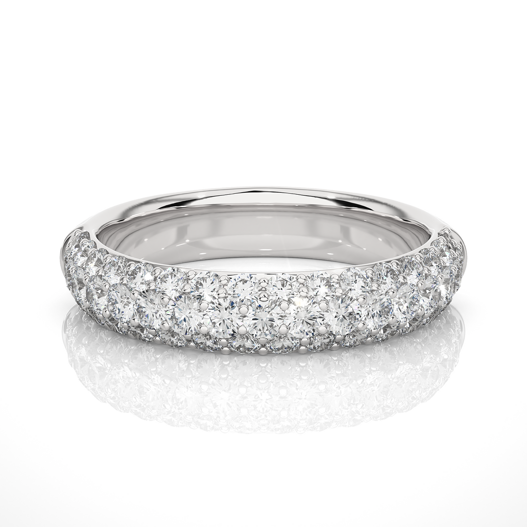 1 Carat Three Row Moissanite Pave Set Wedding Band In Yellow Gold