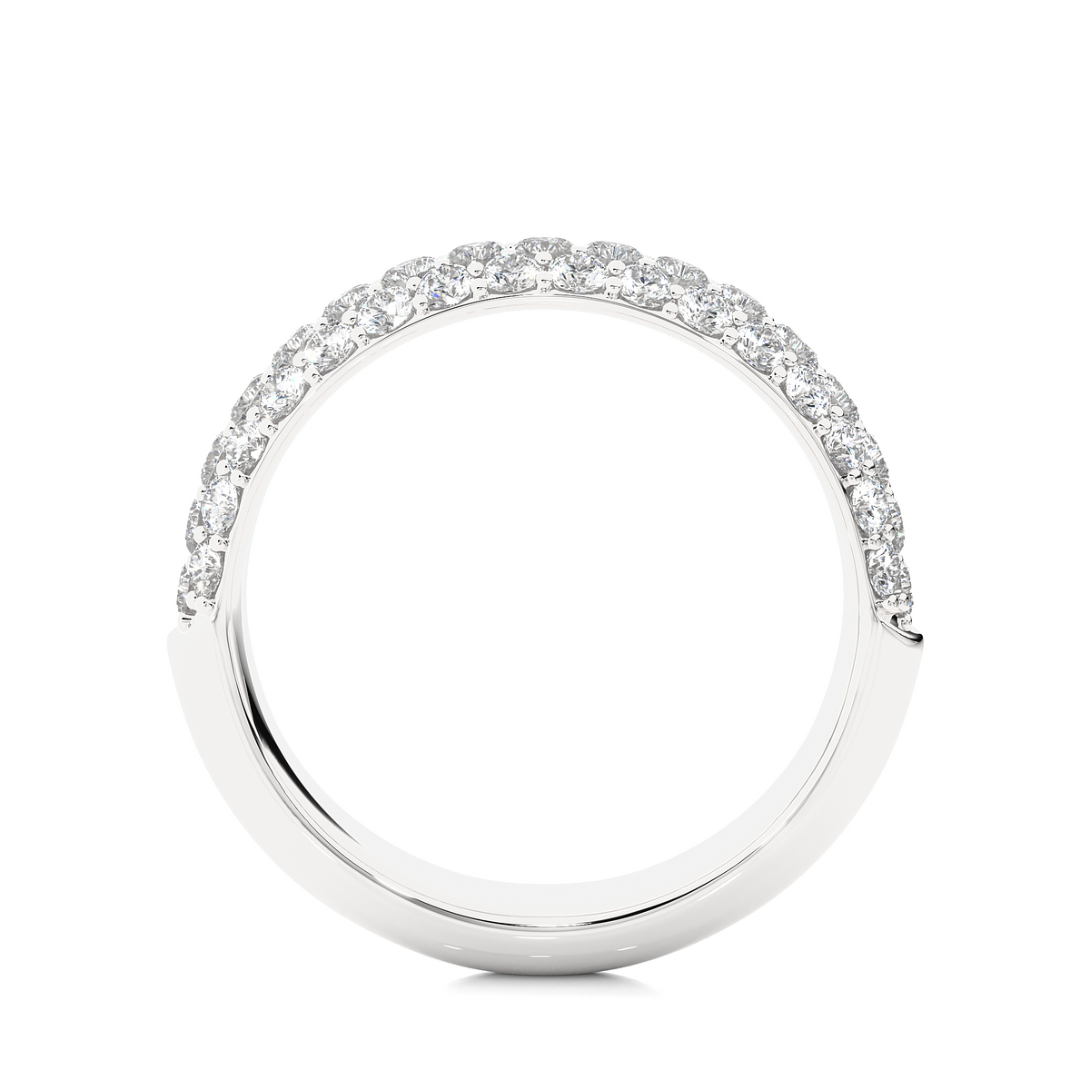 1 carat three row moissanite pave set wedding band in silver