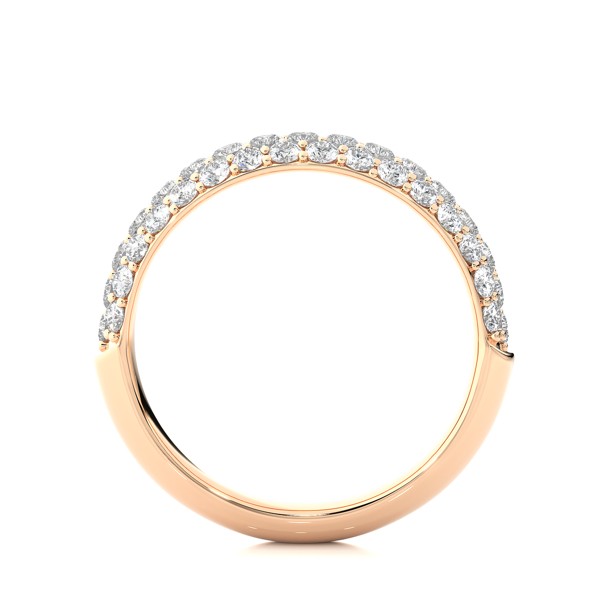 1 carat three row moissanite pave set wedding band in rose gold