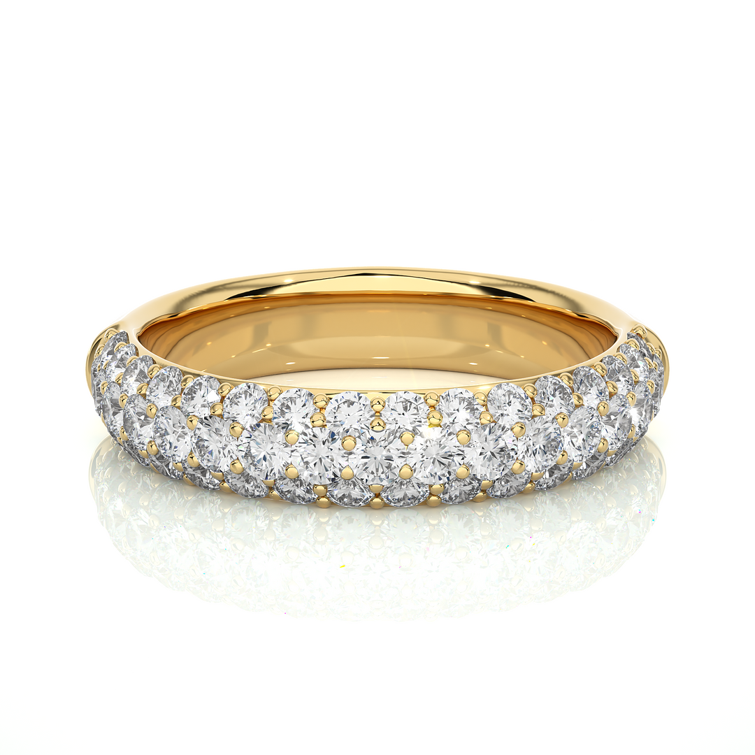 Three Row Moissanite Pave Band yellow gold