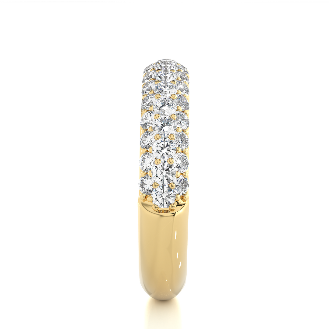 1 Carat Three Row Moissanite Pave Set Wedding Band In Yellow Gold