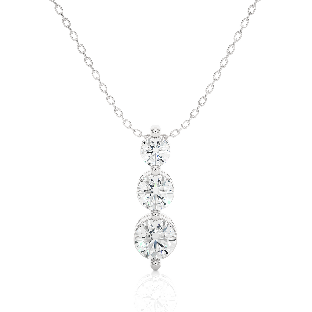 1 Ct Round Cut Three Stone Moissanite Pendant For Women in Silver