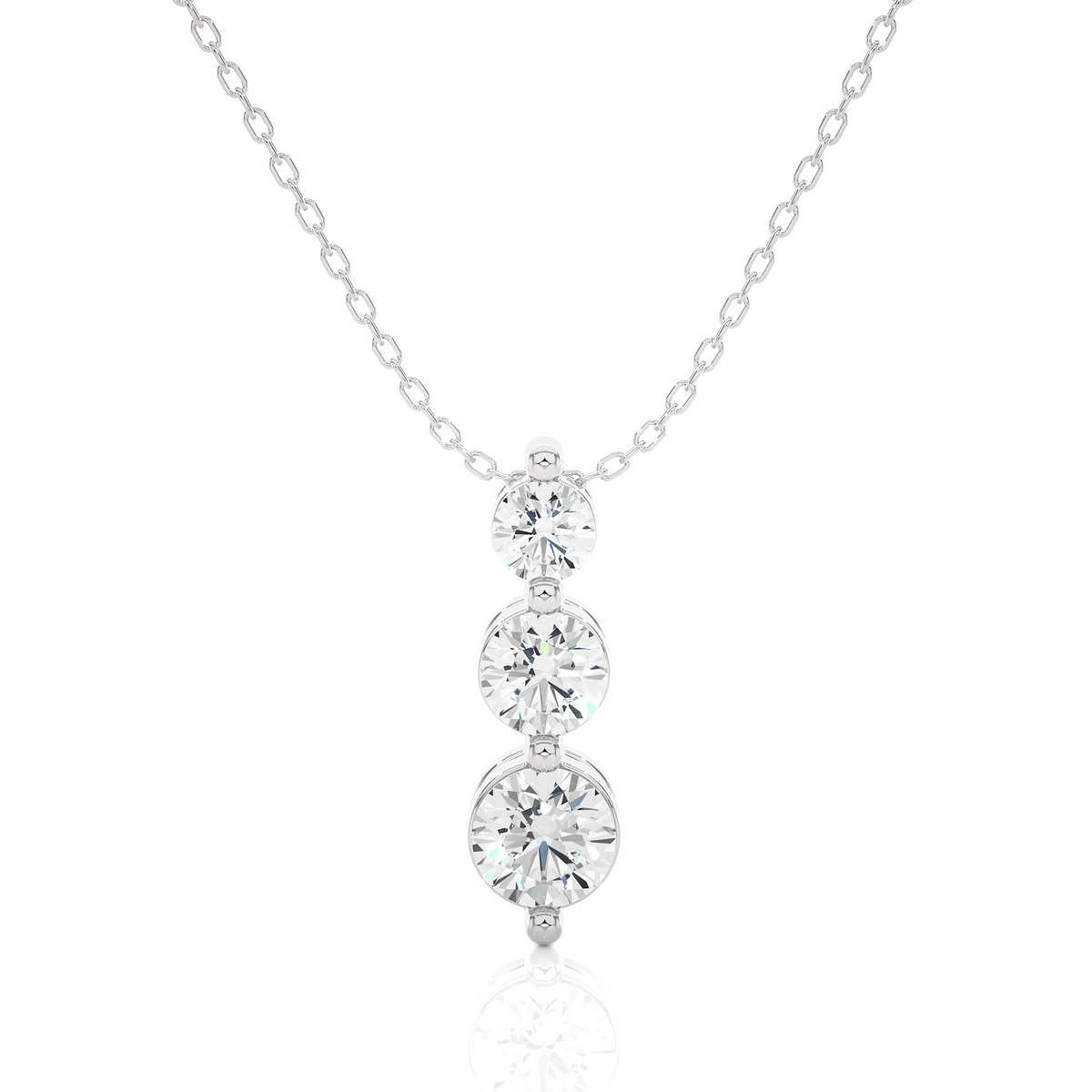1 ct round cut three stone moissanite pendant for women in silver
