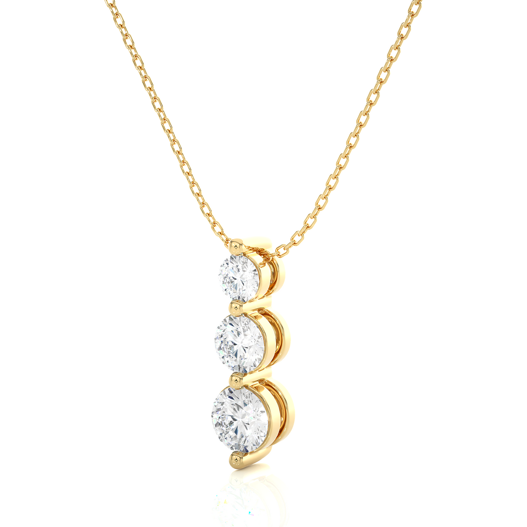 Three Stone Moissanite Pendant For Women yellow gold